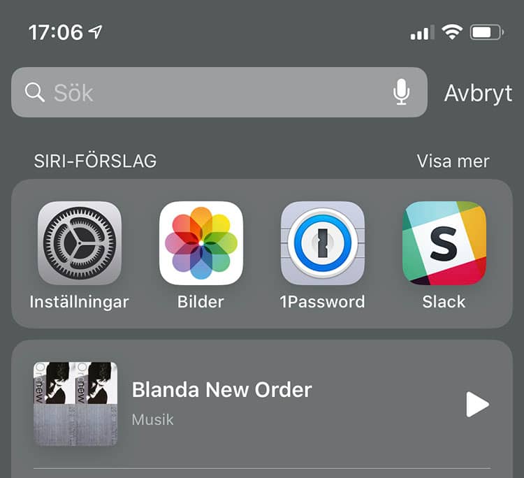 Siri rekommenderar spelning av New Order-spellista