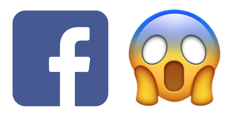 Bild med Facebook-loggan tillsammans med förskräckt emoji